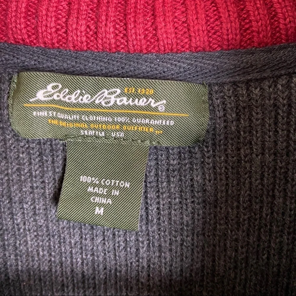 Eddie Bauer Striped Gray Half ZIP Sweater. Size Medium